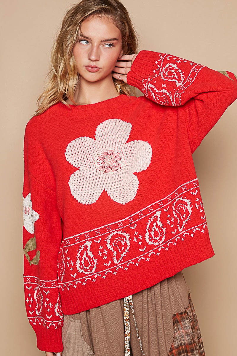 Daniela | POL long-sleeved sweater with floral lace patch