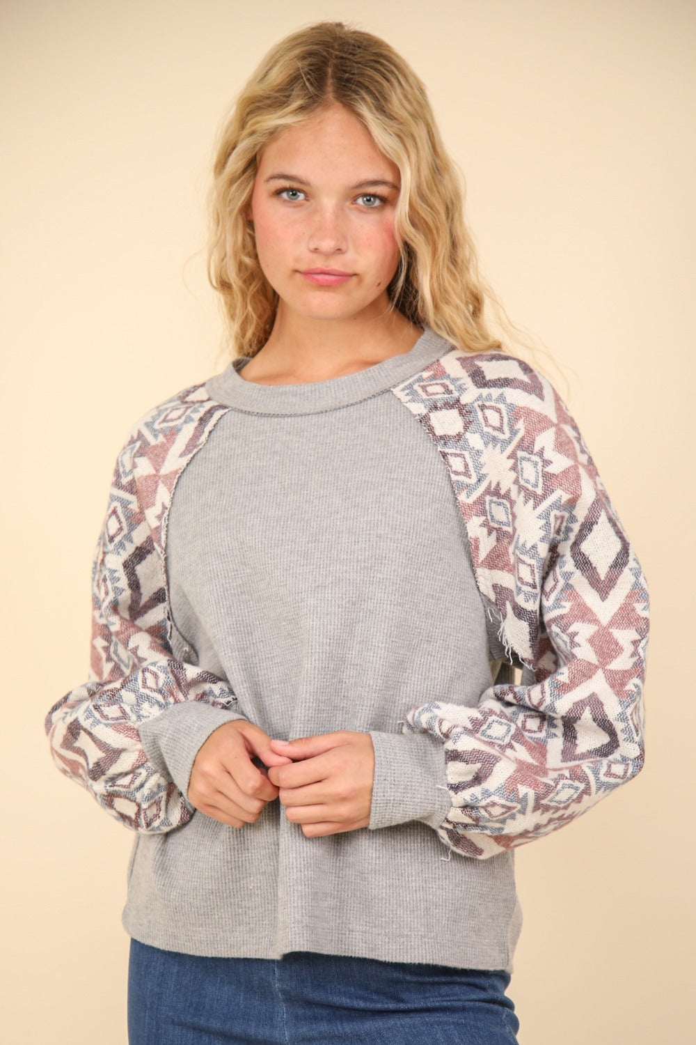 Fatima | Printed long-sleeved knitted top with a crew neck