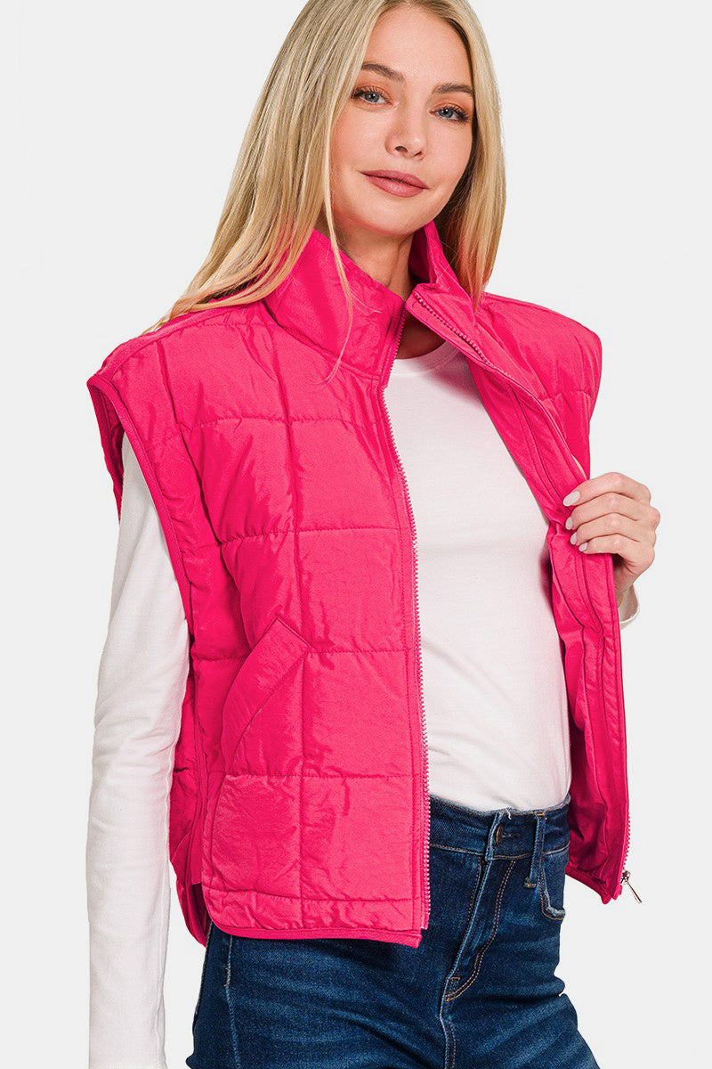 Dafne | Cropped puffer vest from Zenana with zip and pockets