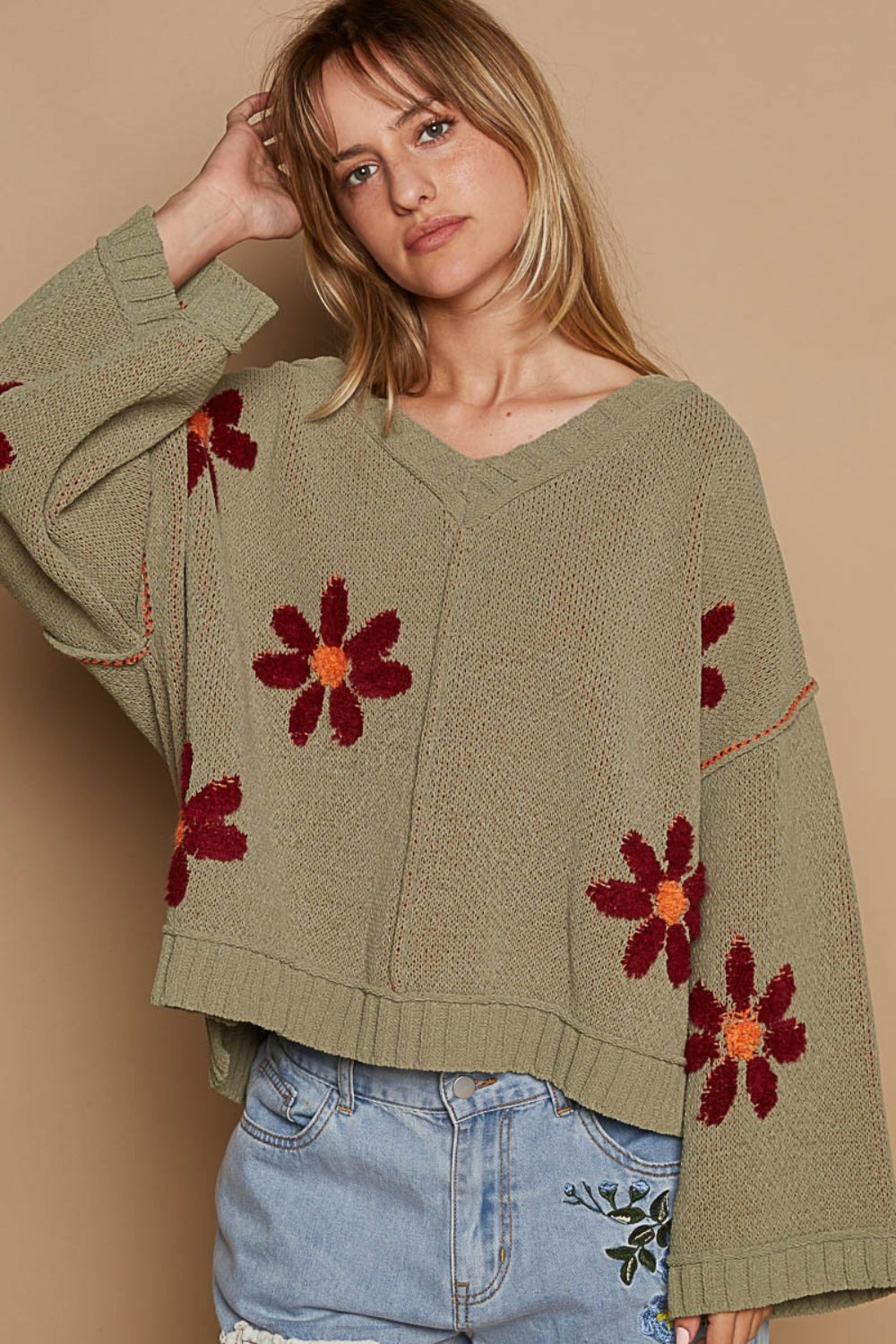 Gertrud | Floral chenille V-neck sweater