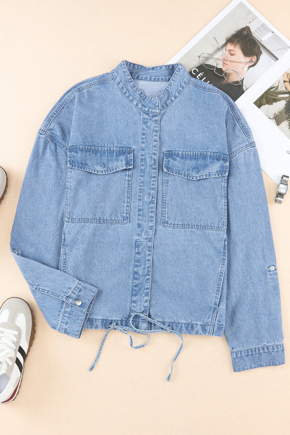 Ramona | Long sleeve denim top with snap fasteners
