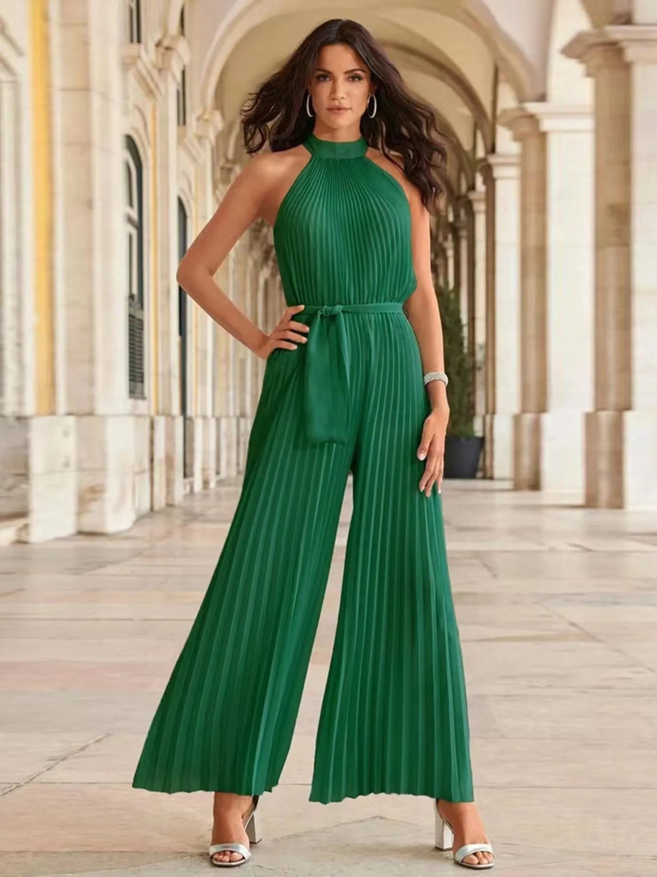 Fiorella® | Elegant Sleeveless Pleated Wide Leg Jumpsuit