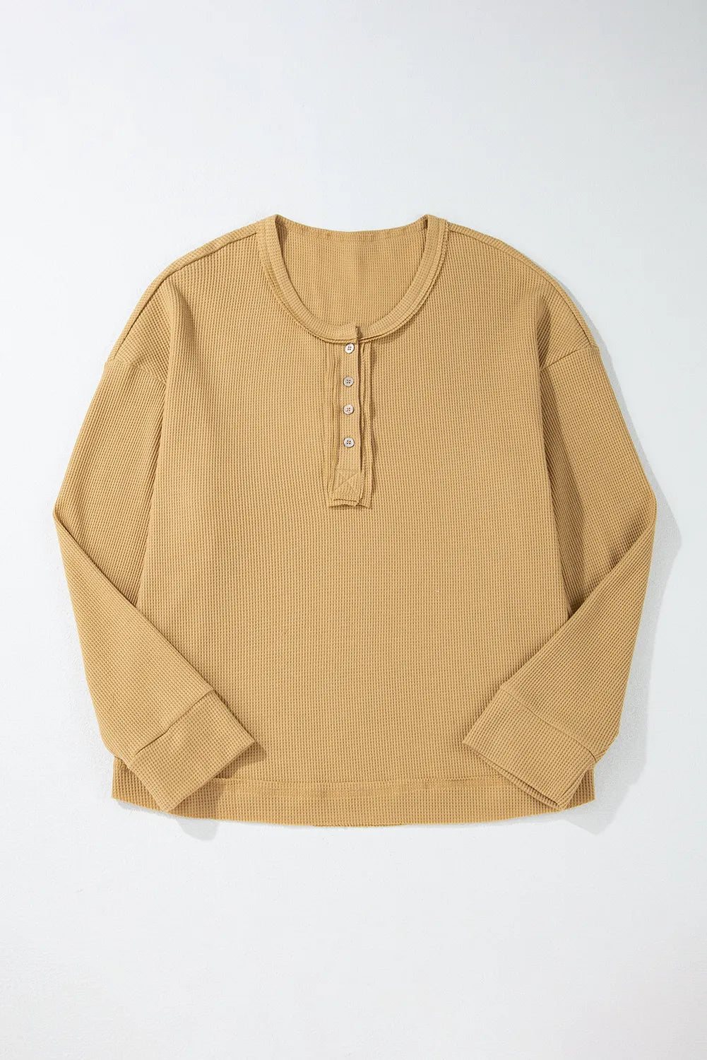 Jutta | Half button waffle knit crew neck top