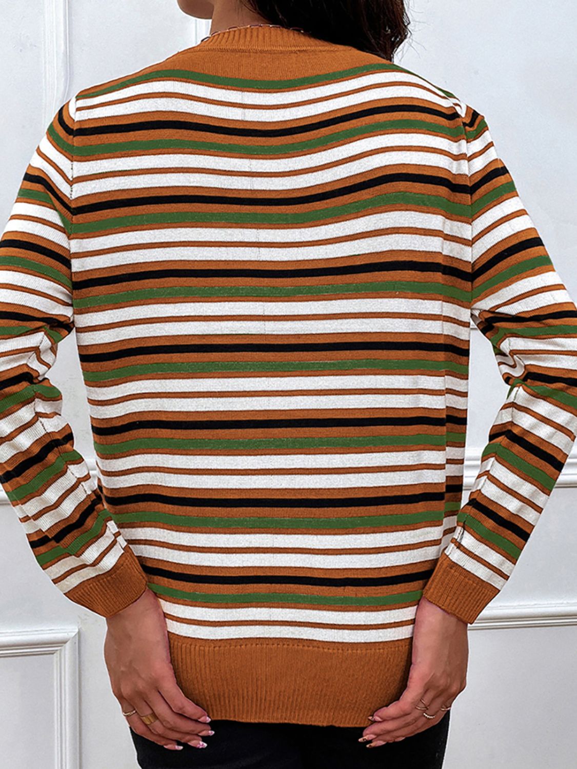 Nathalie | Shiny striped long-sleeved sweater with a crew neck
