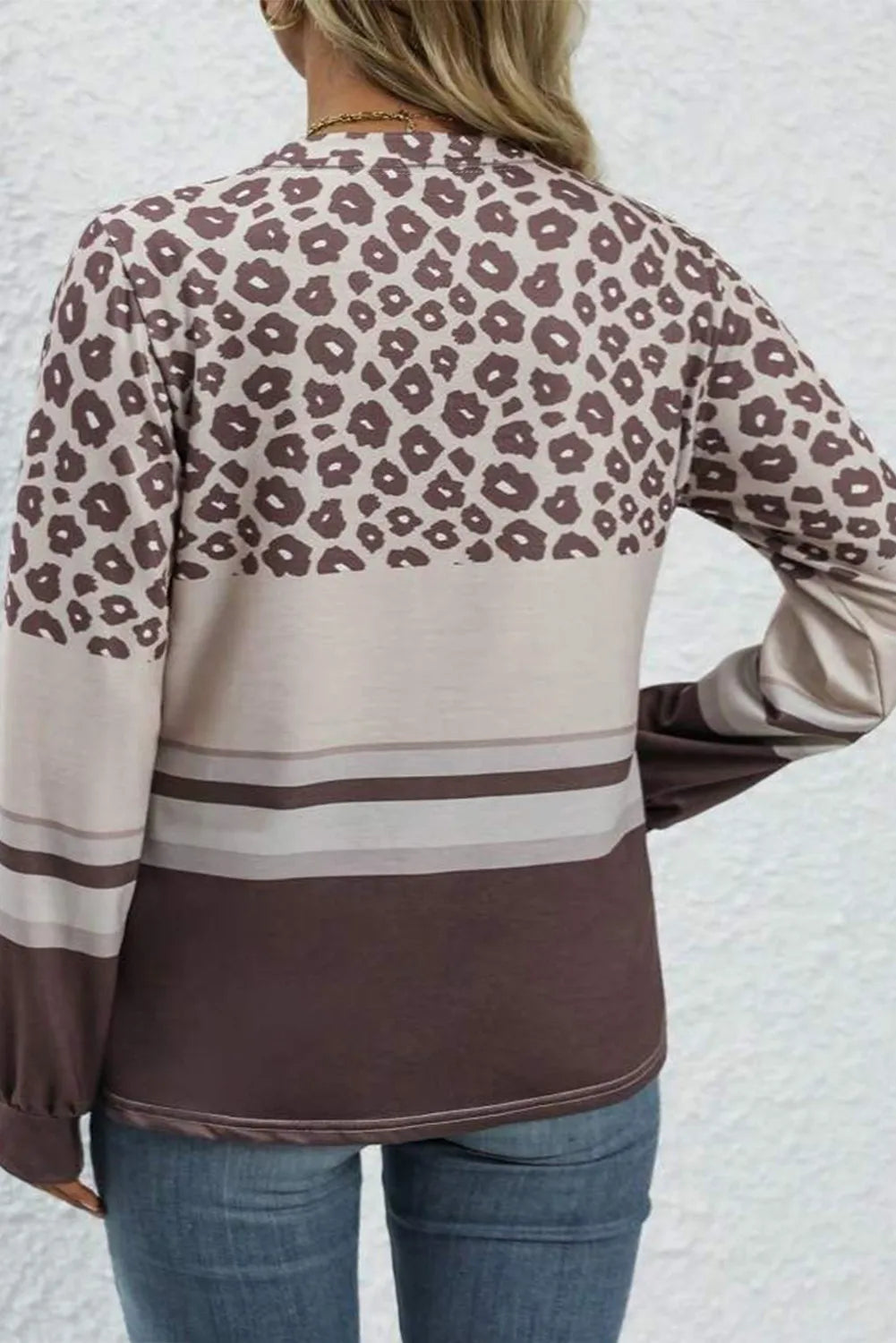 Olga | Plus size leopard long sleeve crew neck top