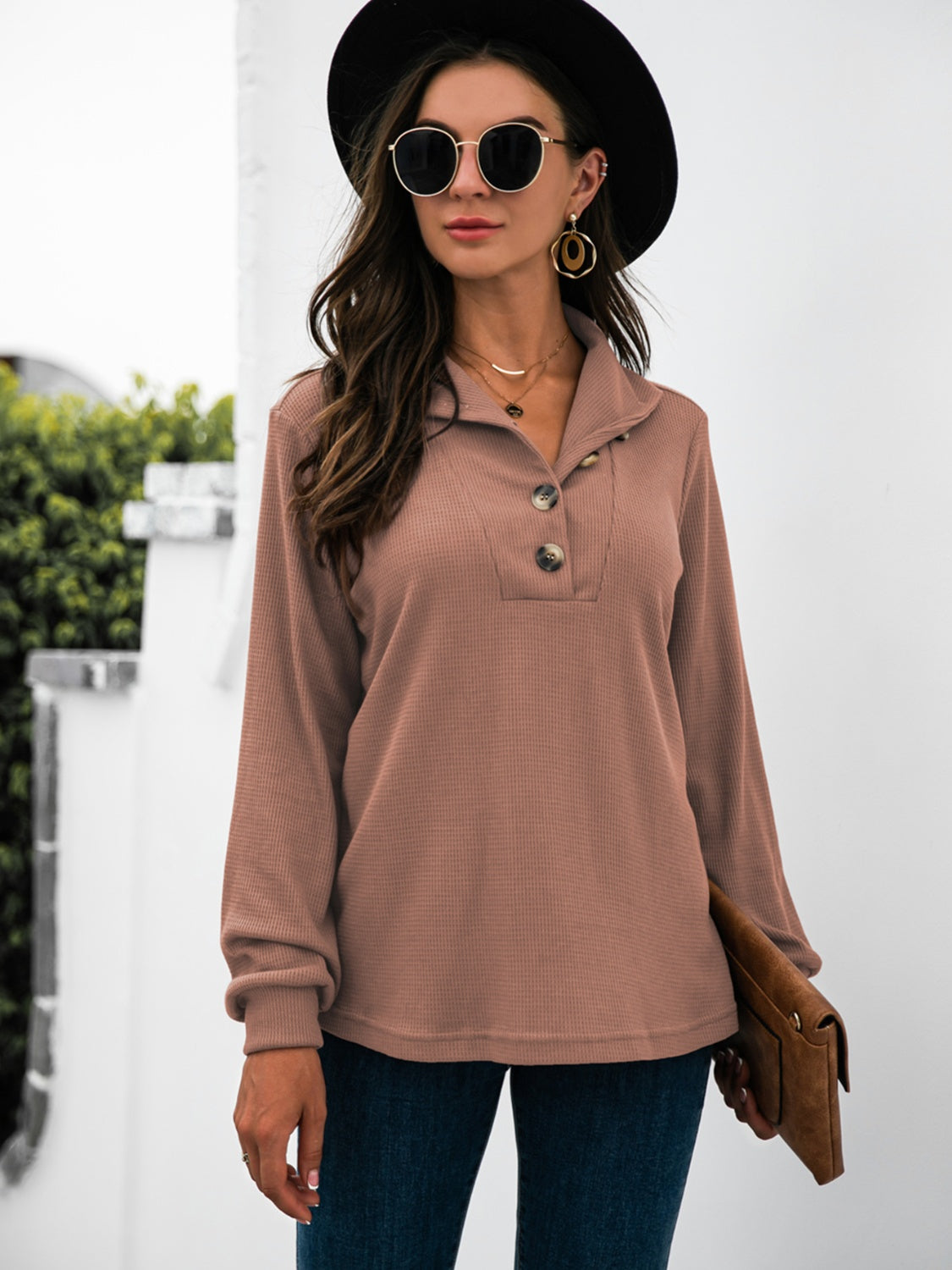 Renee | Half button t-shirt with long sleeves