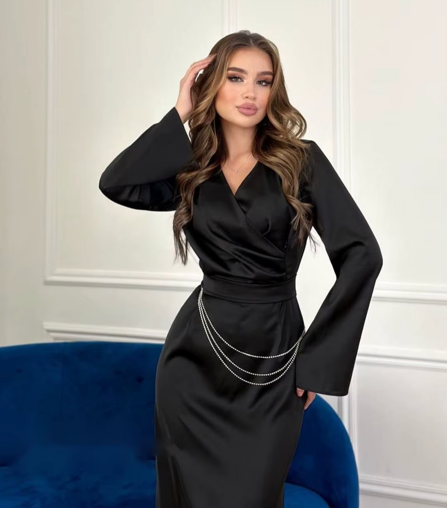 Melania® | Elegant Satin Dress With Flared Sleeves