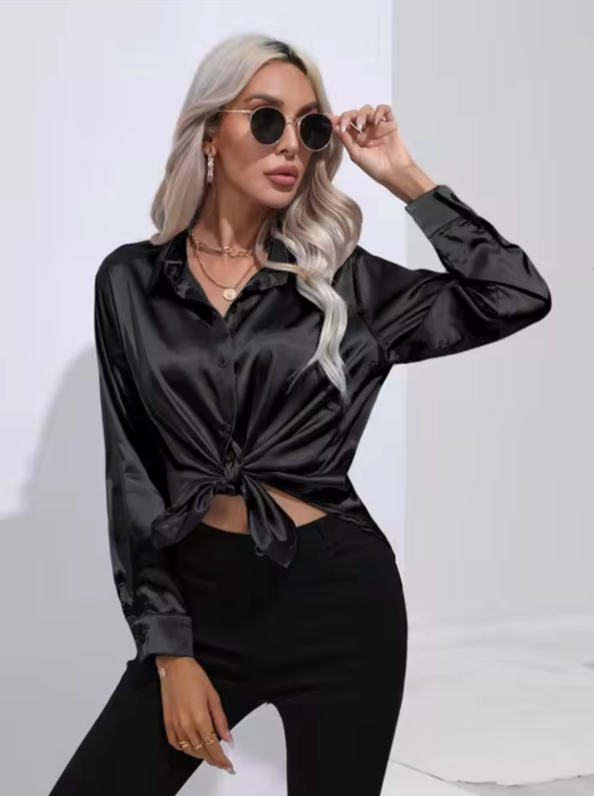 Eleanor® | Long Sleeve Satin Blouse