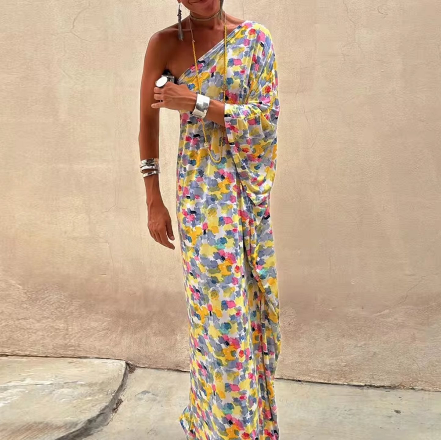 Rosetta® | Floral Print One Shoulder Maxi Dress