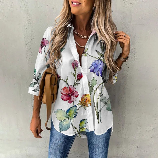 Melina® | Casual, Loose Long-Sleeved Blouse With A Floral Pattern