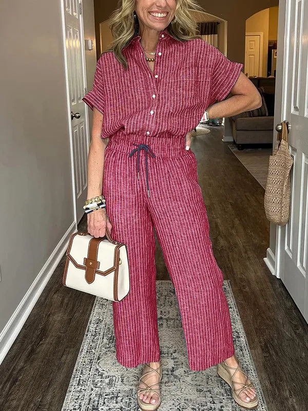Rebecca® | Casual Loose Button-Down Shirt And Wide-Legged Pants Set