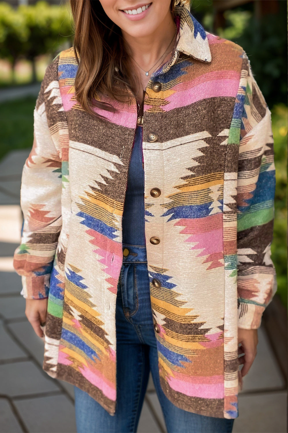 Avelina | Printed button-down long sleeve jacket
