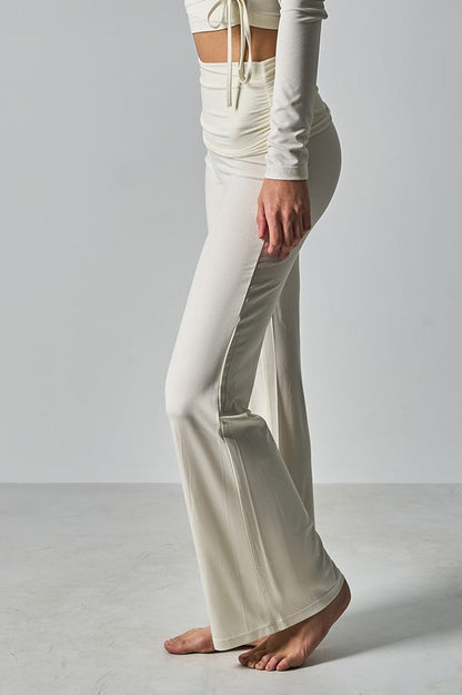 Solid Fitted Foldover Soft Pants