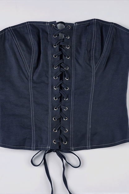 Solid Knit Tie Bandeau Low Waist Pleated Skirt Set