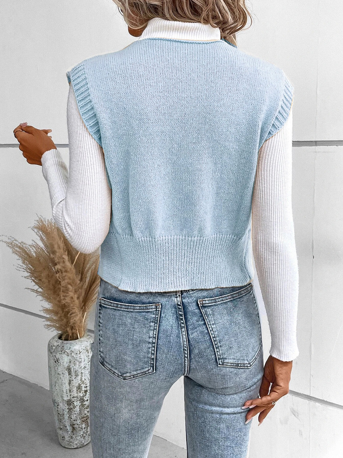 Stefanie | Full size button down V-neck sweater vest