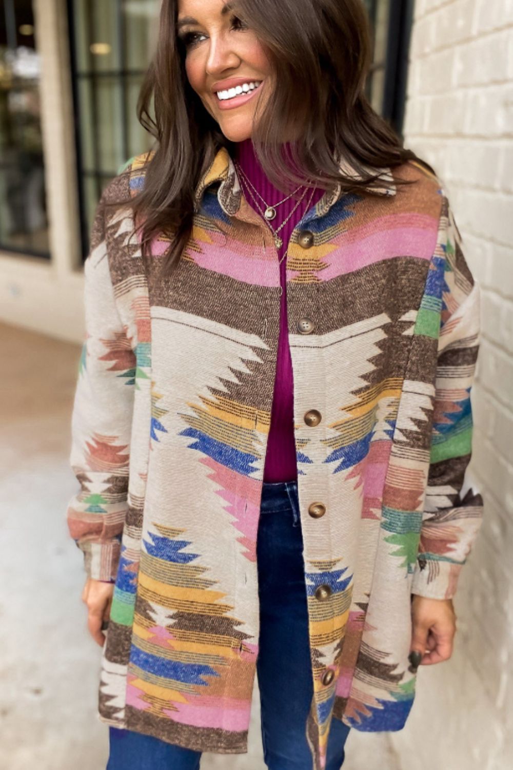 Violeta | Geometric long sleeve button down jacket