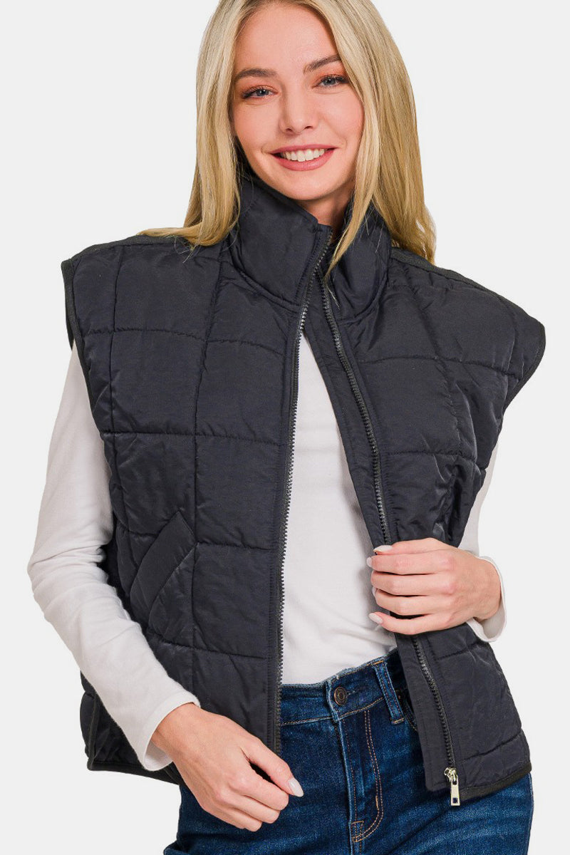 Stefanie | Cropped puffer vest with zip and pockets