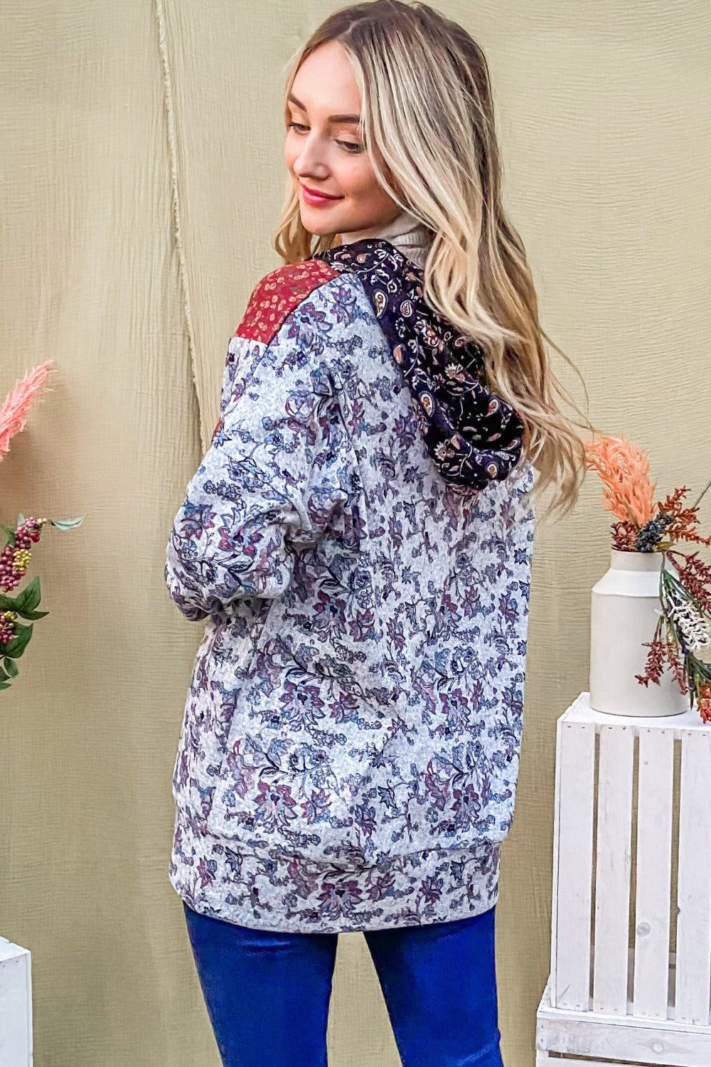 Elfriede | And The Why printed long sleeve half zip hoodie