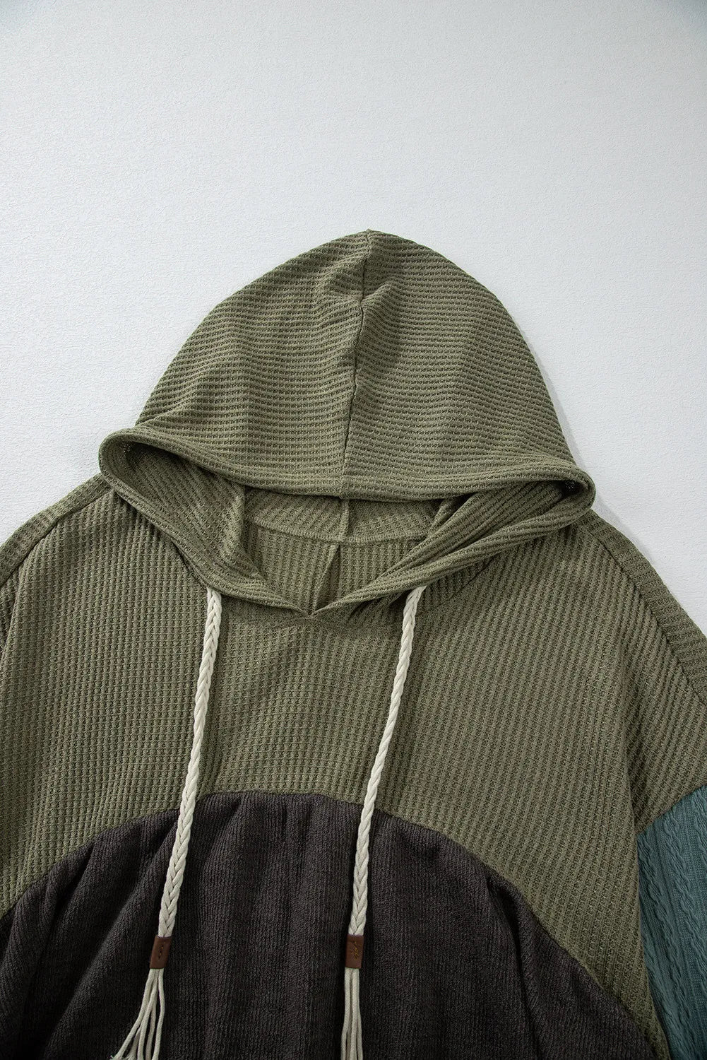 Kristin | Waffle knit high-low color block long sleeve hooded top