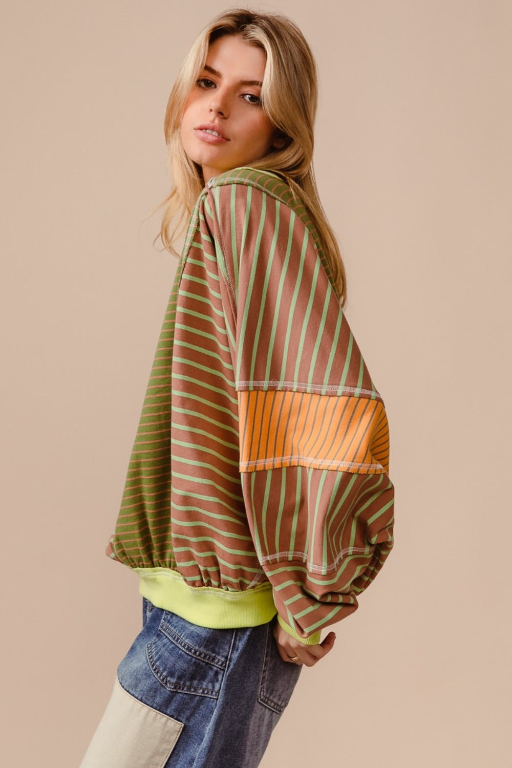 Yara | BiBi color block striped crew neck sweatshirt