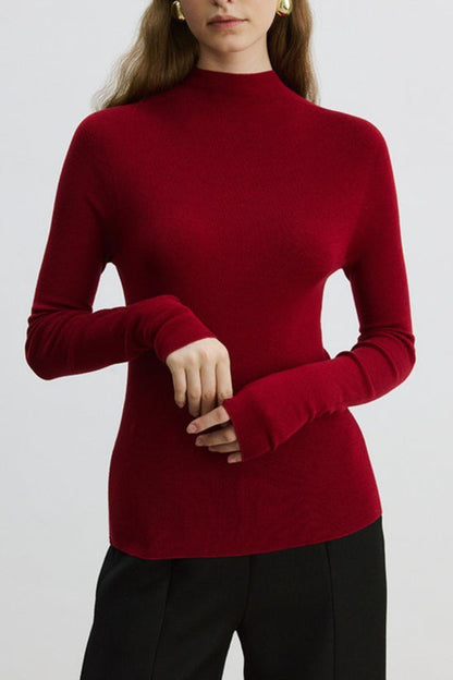 Solid Color Washable Wool Turtleneck Long Sleeve Tee