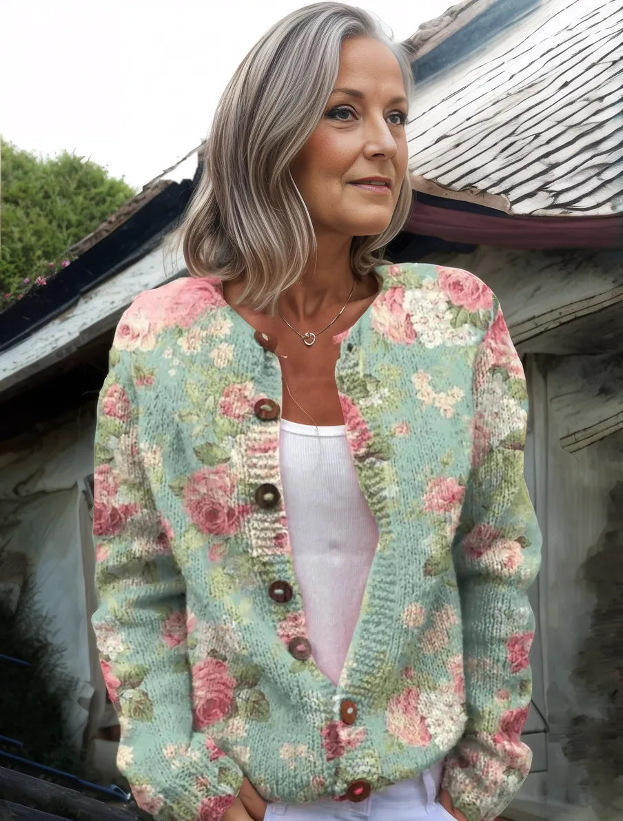 Verónica® | Cardigan with long sleeves without flowers in green