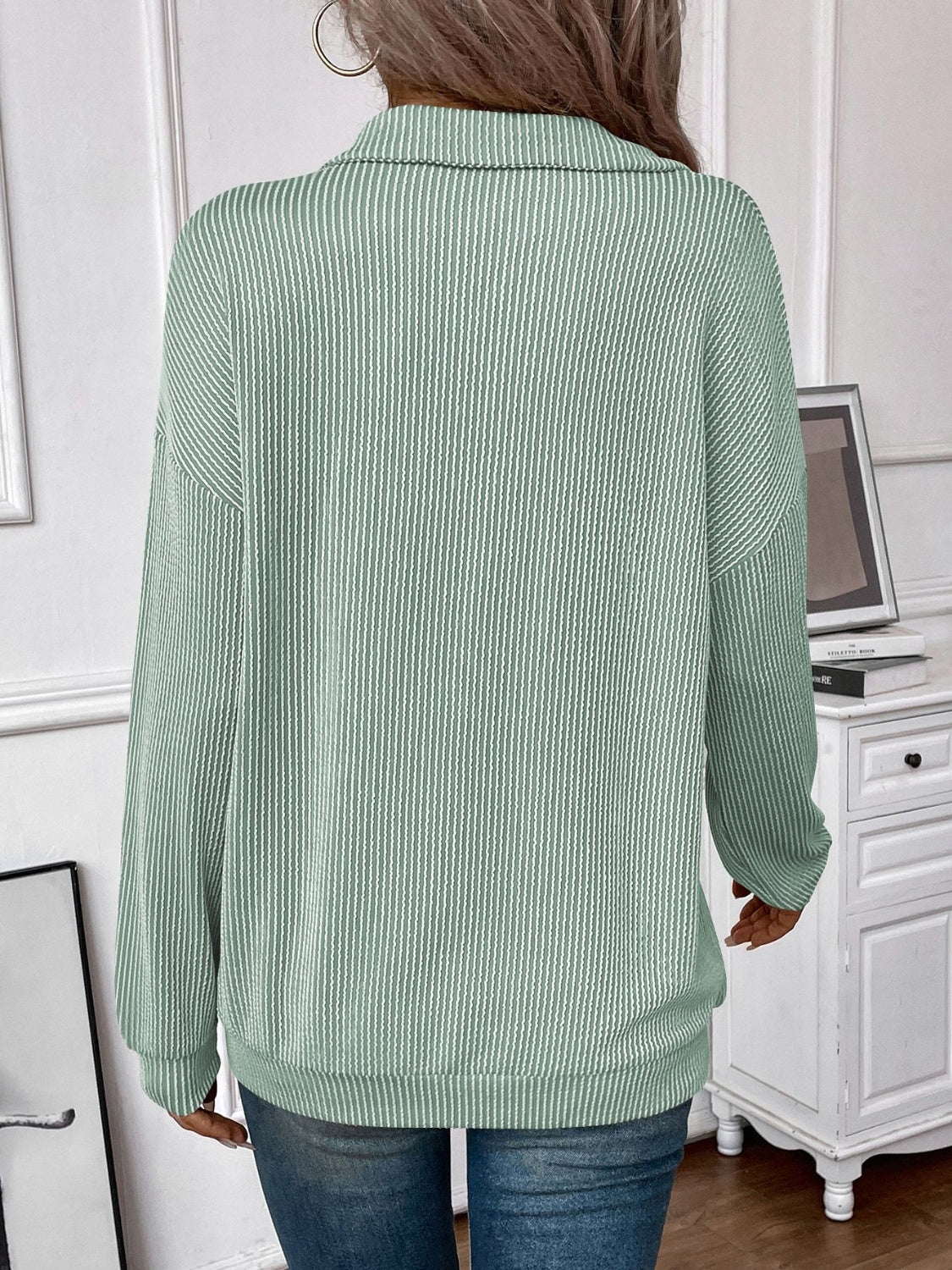 Josefina | Double Take striped long sleeve half zip t-shirt