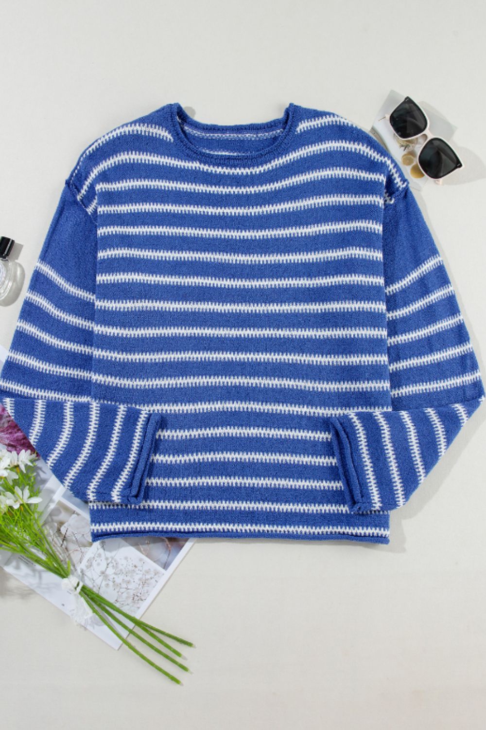 Gloria | Striped crew neck sweater with dropped shoulders