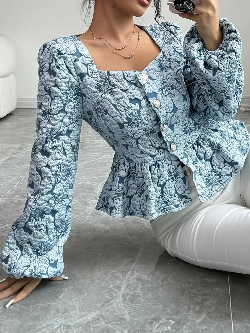 Fiorella® | Elegant Floral Print Blouse With Puff Sleeves