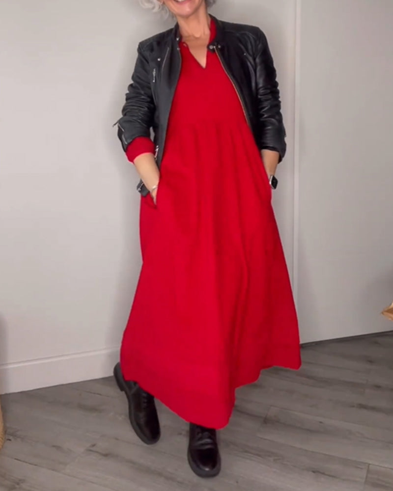 Xaviera | Elegant long dress with V-neck and pockets