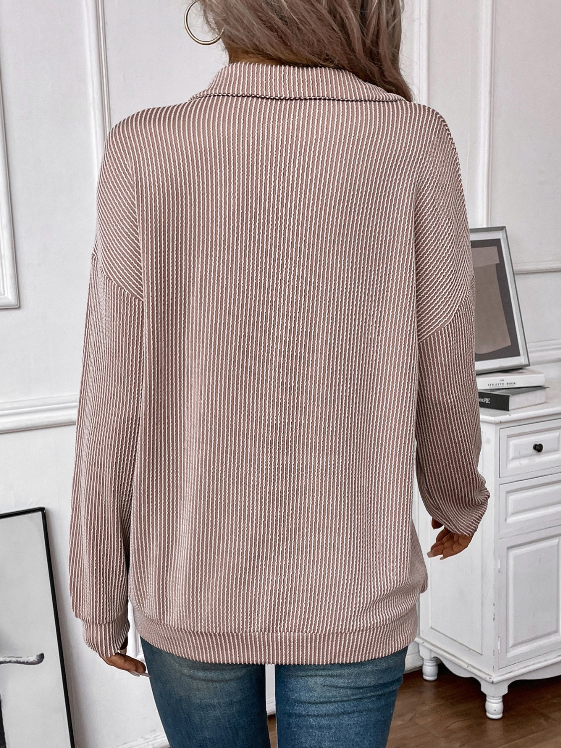 Josefina | Double Take striped long sleeve half zip t-shirt