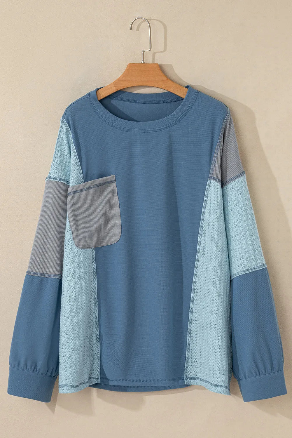 Tereza | Patchwork color block long sleeve crew neck top
