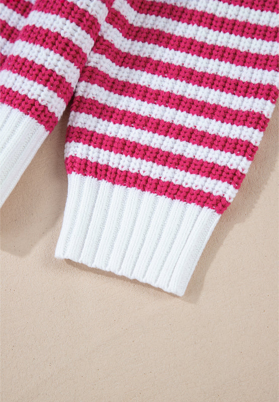 Amelia | Striped long sleeve sweater with half zip and stand-up collar