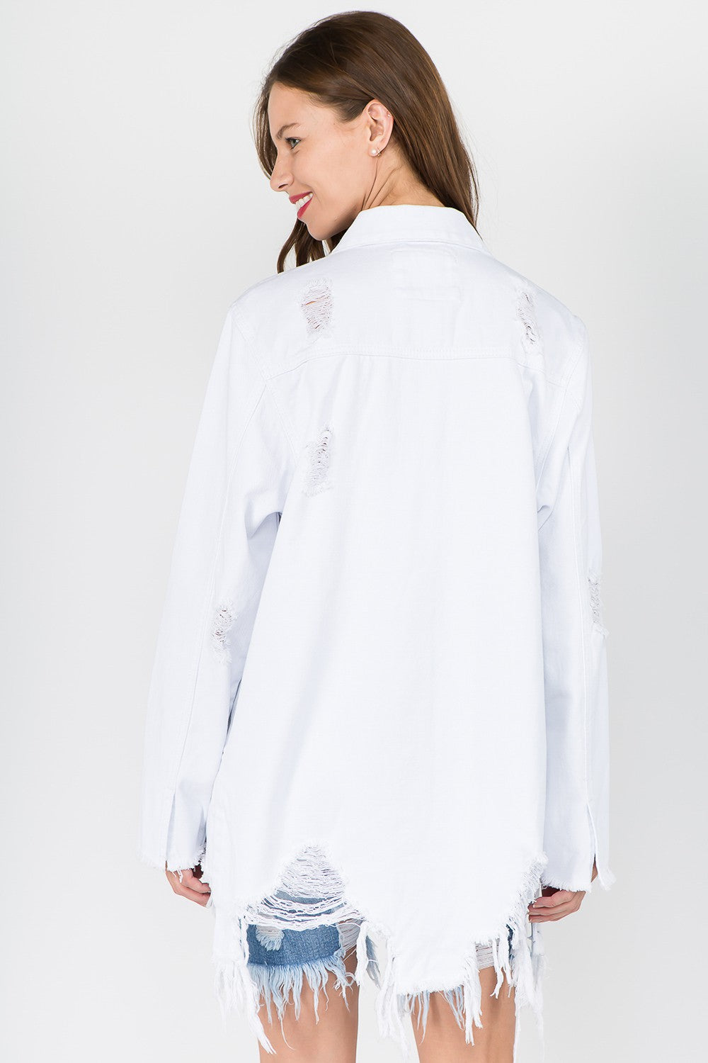 Otilia | American Bazi distressed denim jacket with frayed hem
