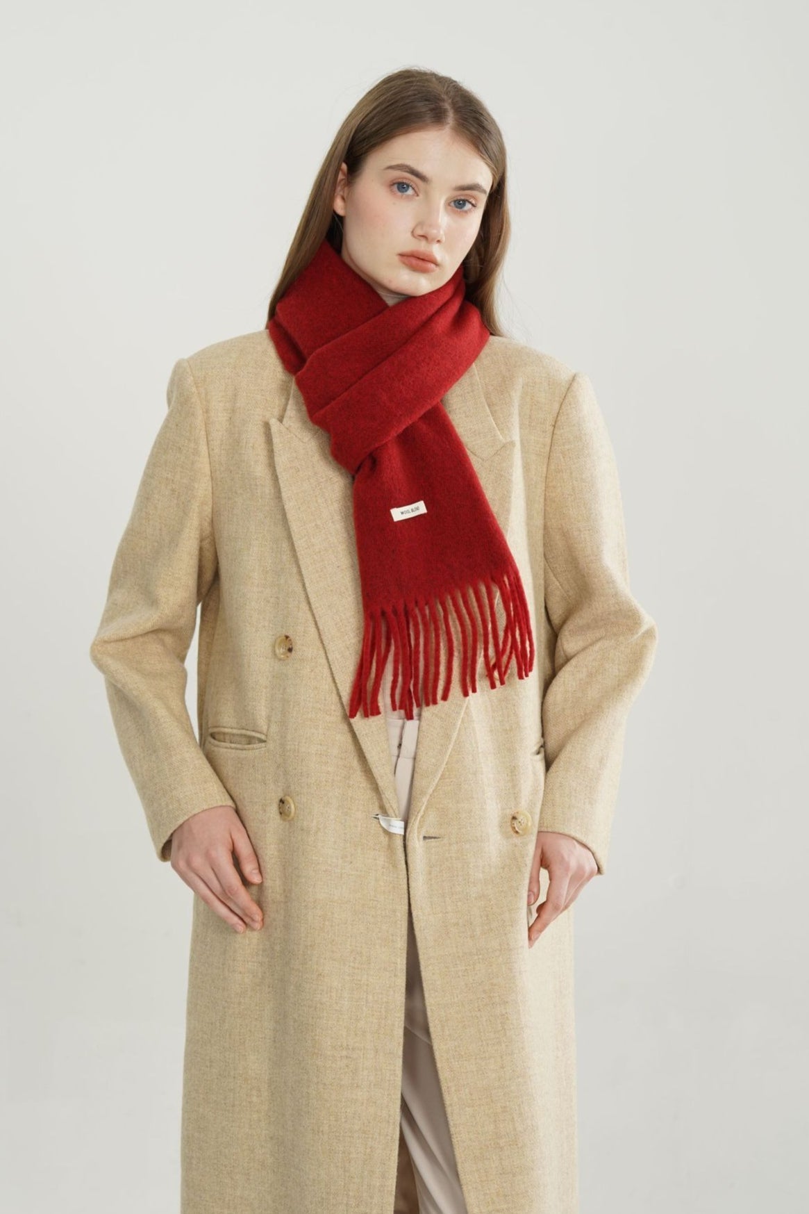 Wool Blend Minimalist Solid Woven Fringed Scarf