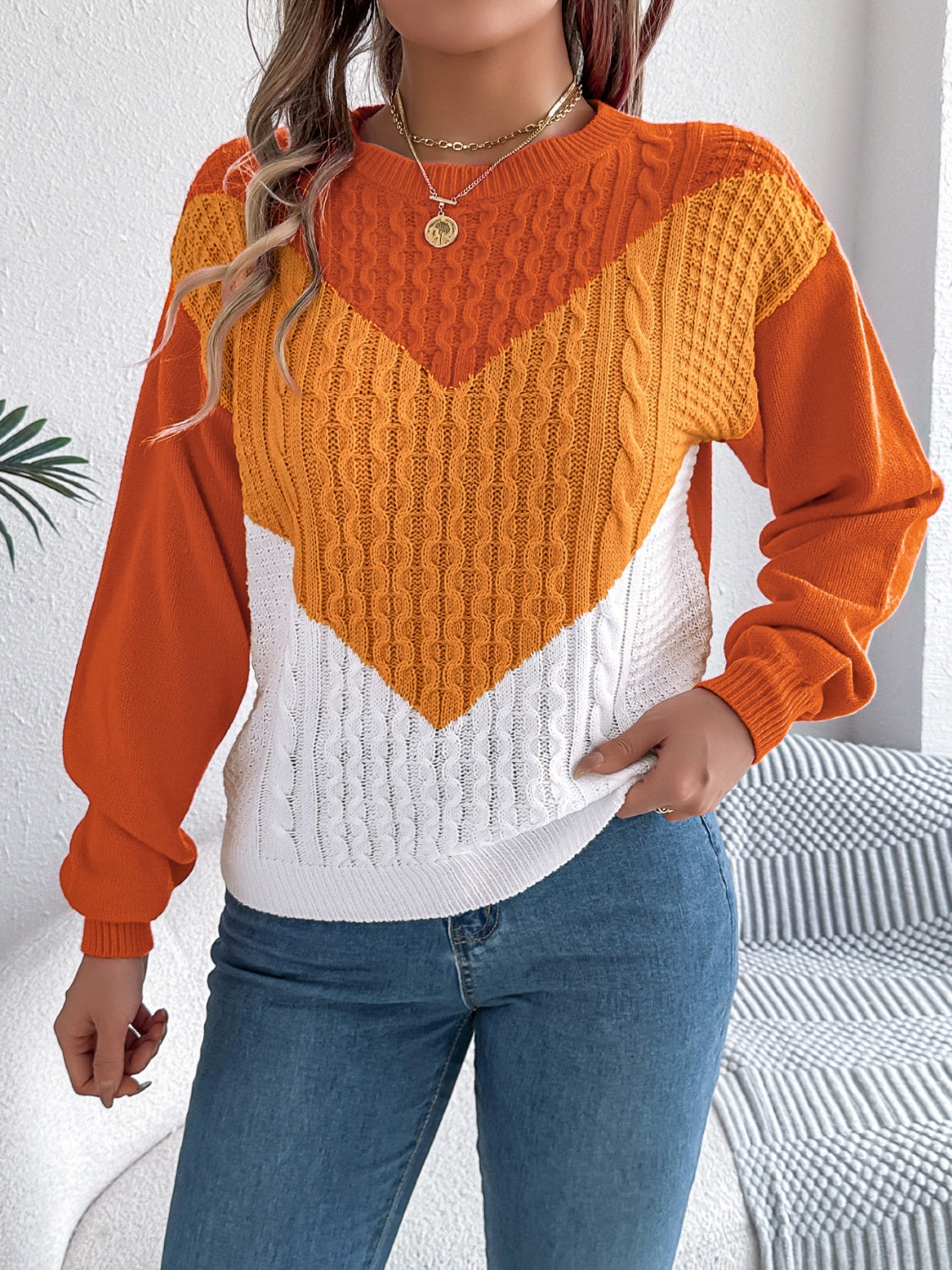 Dominique | Contrasting long-sleeved sweater with a crew neck