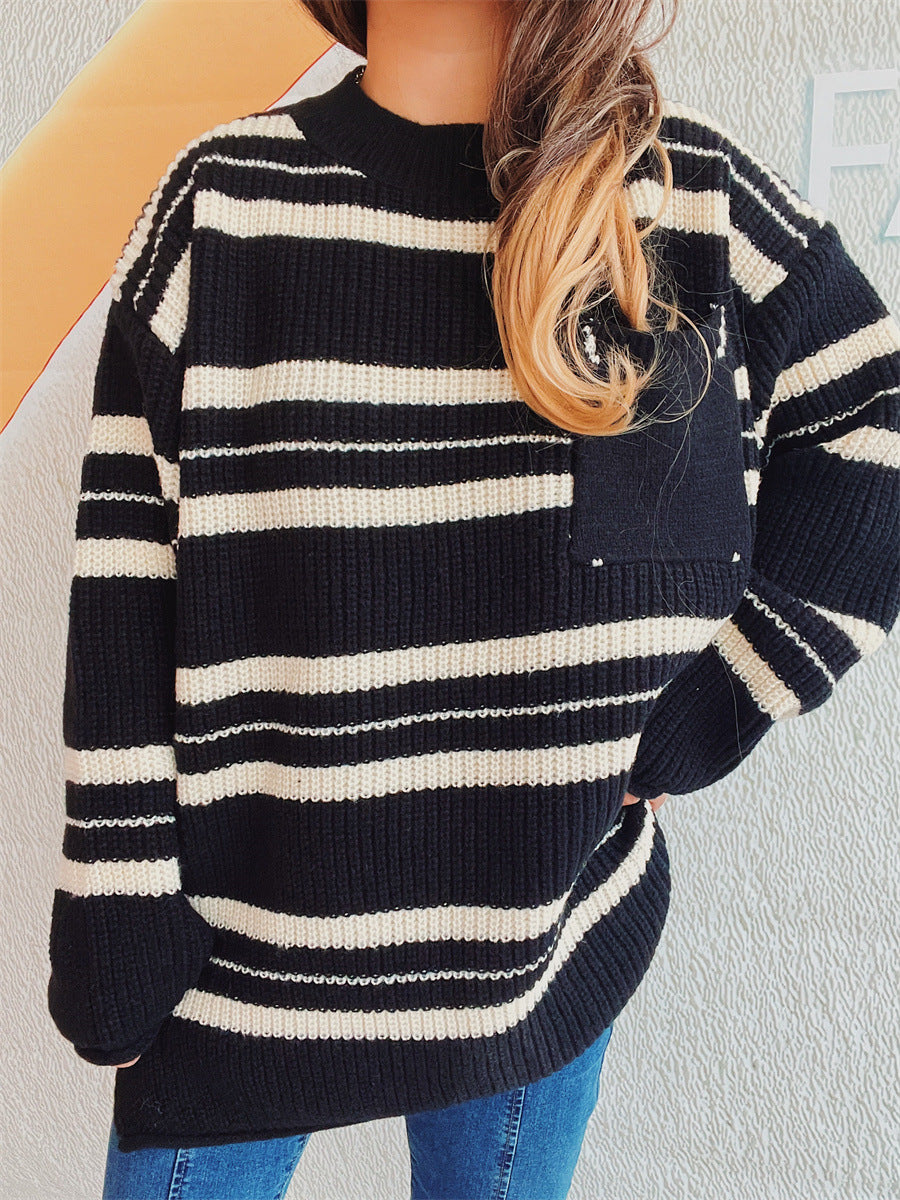 Sybille | Striped long-sleeved sweater with a crew neck