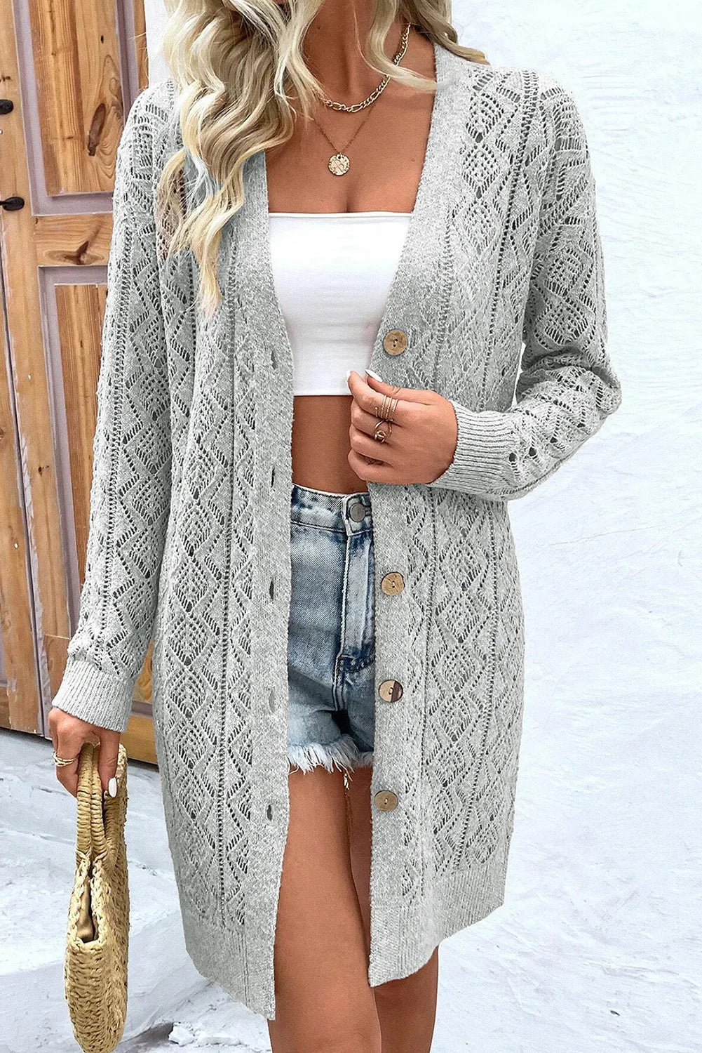 Lilli | Long-sleeved cardigan with openwork button placket