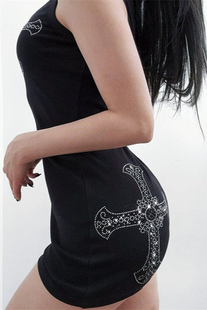 Rhinestone Cross Gothic Dress