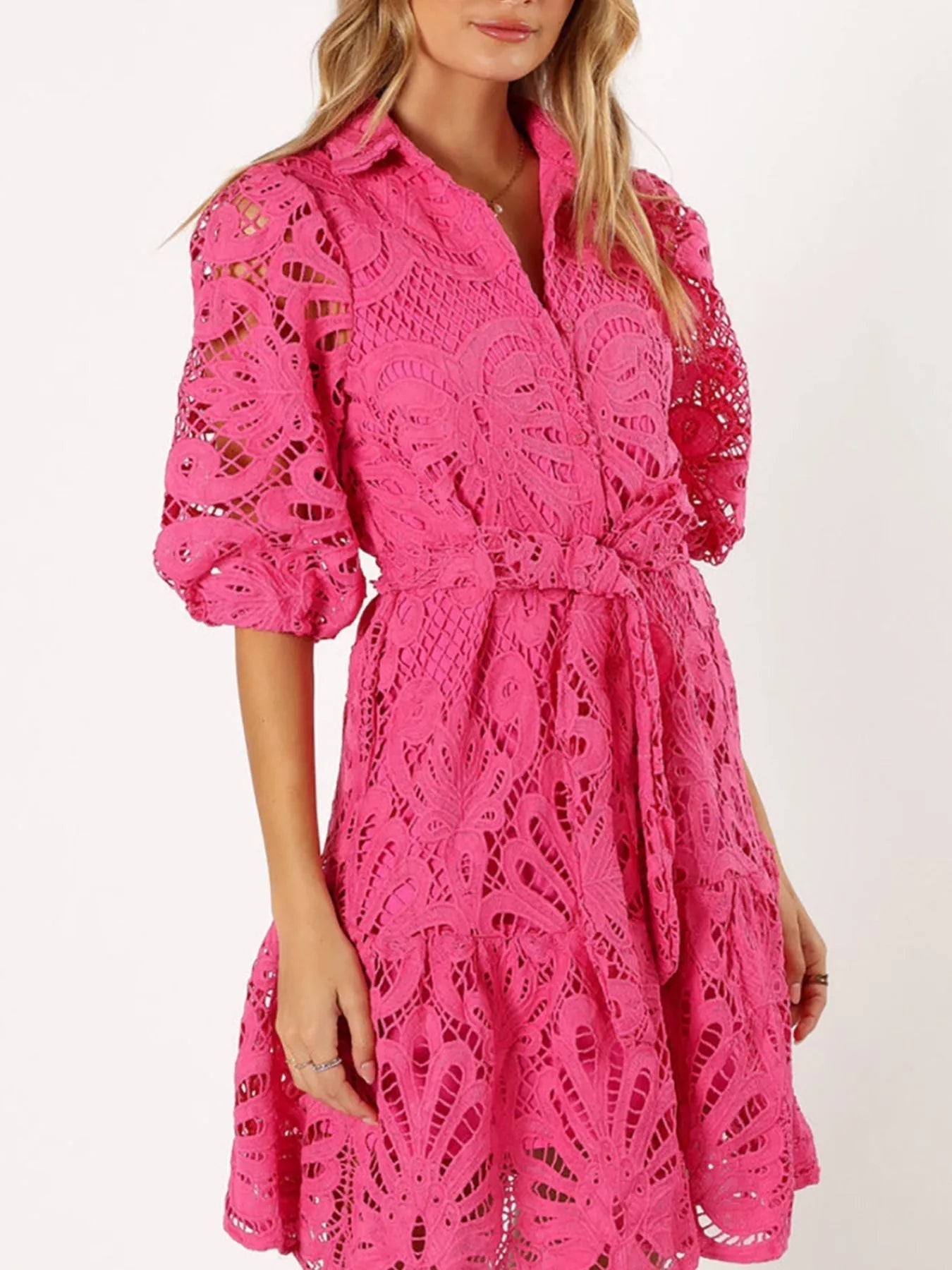 Viola® | Elegant Lace Mini Dress With Tie Waist And Half Sleeves