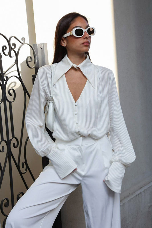Elegant Collared Long Sleeve Blouse