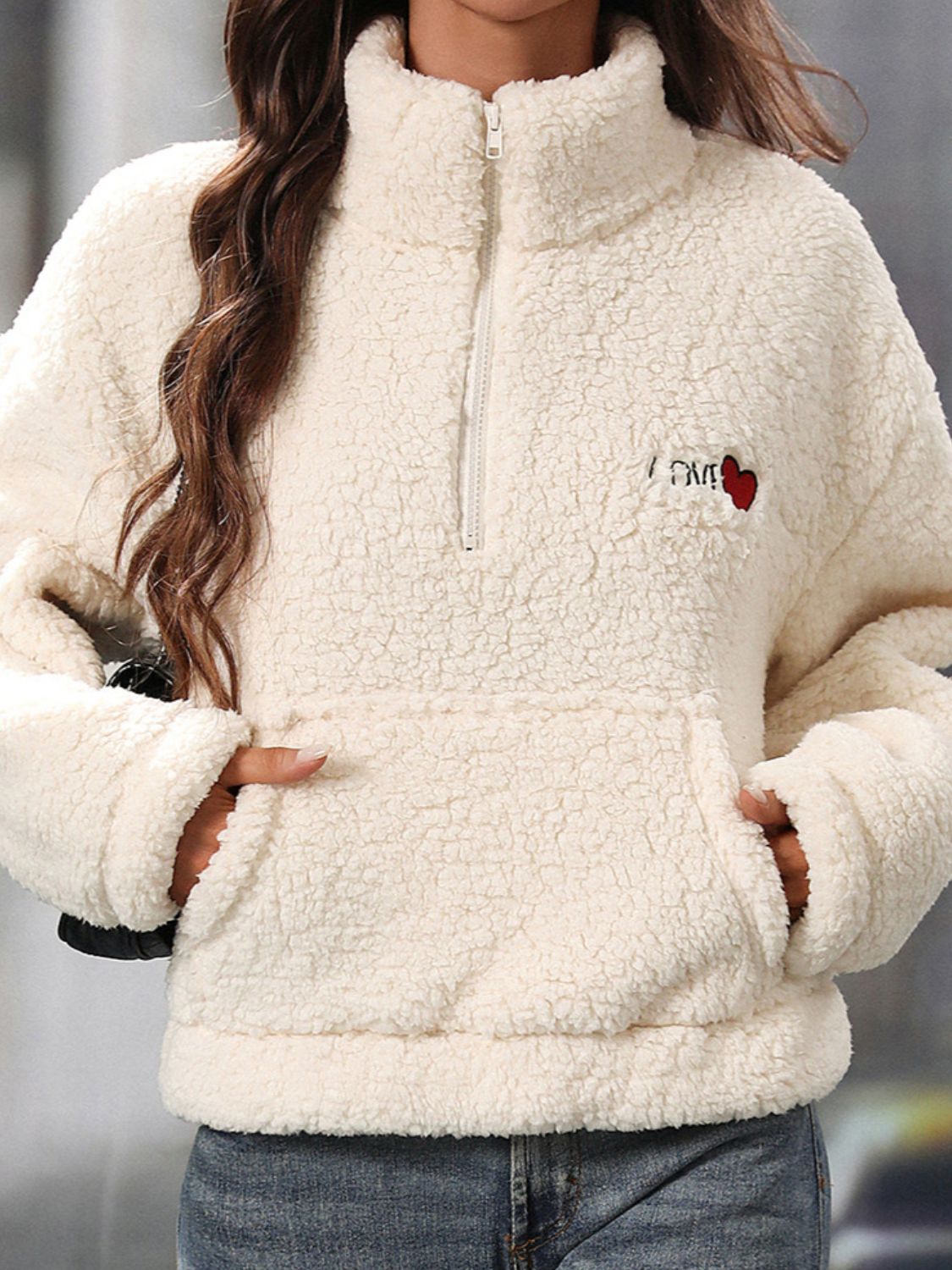 Giovanna | Heart teddy half zip sweatshirt with long sleeves
