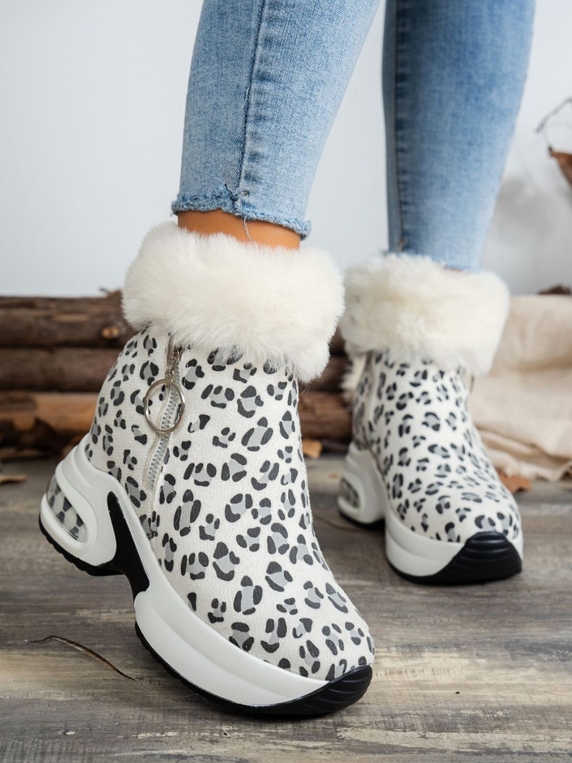 Zara | Leopard platform boots with side zip