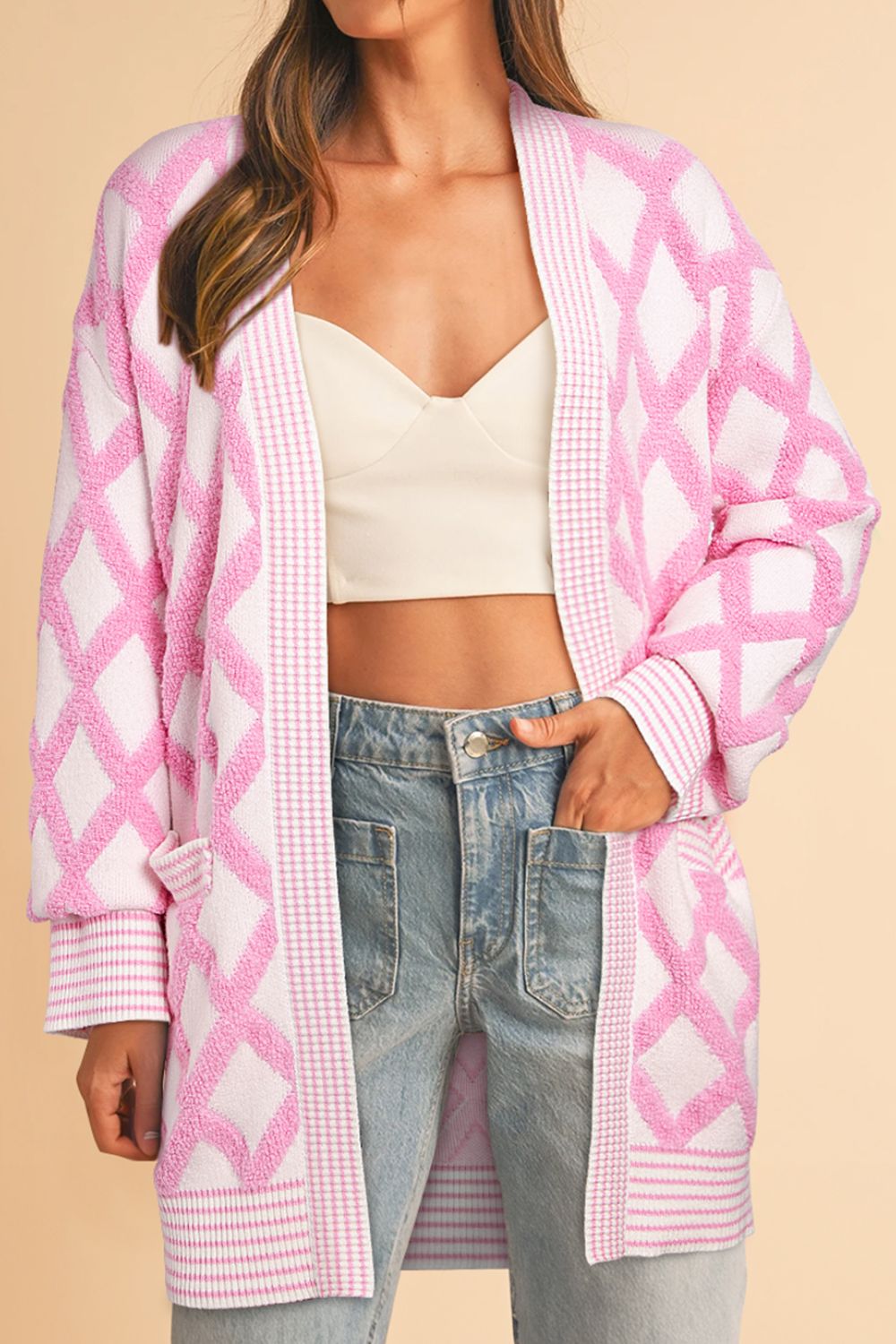 Jimena | Geometric open front long sleeve cardigan