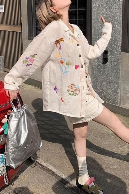 Vibrant Heavy Embroidery Linen Blouse