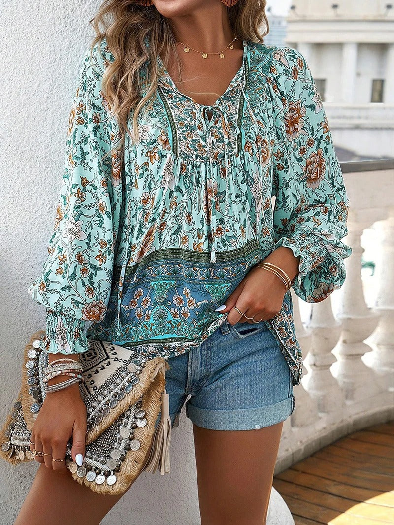 Linda® | Cozy Loose Long Sleeve Floral Blouse