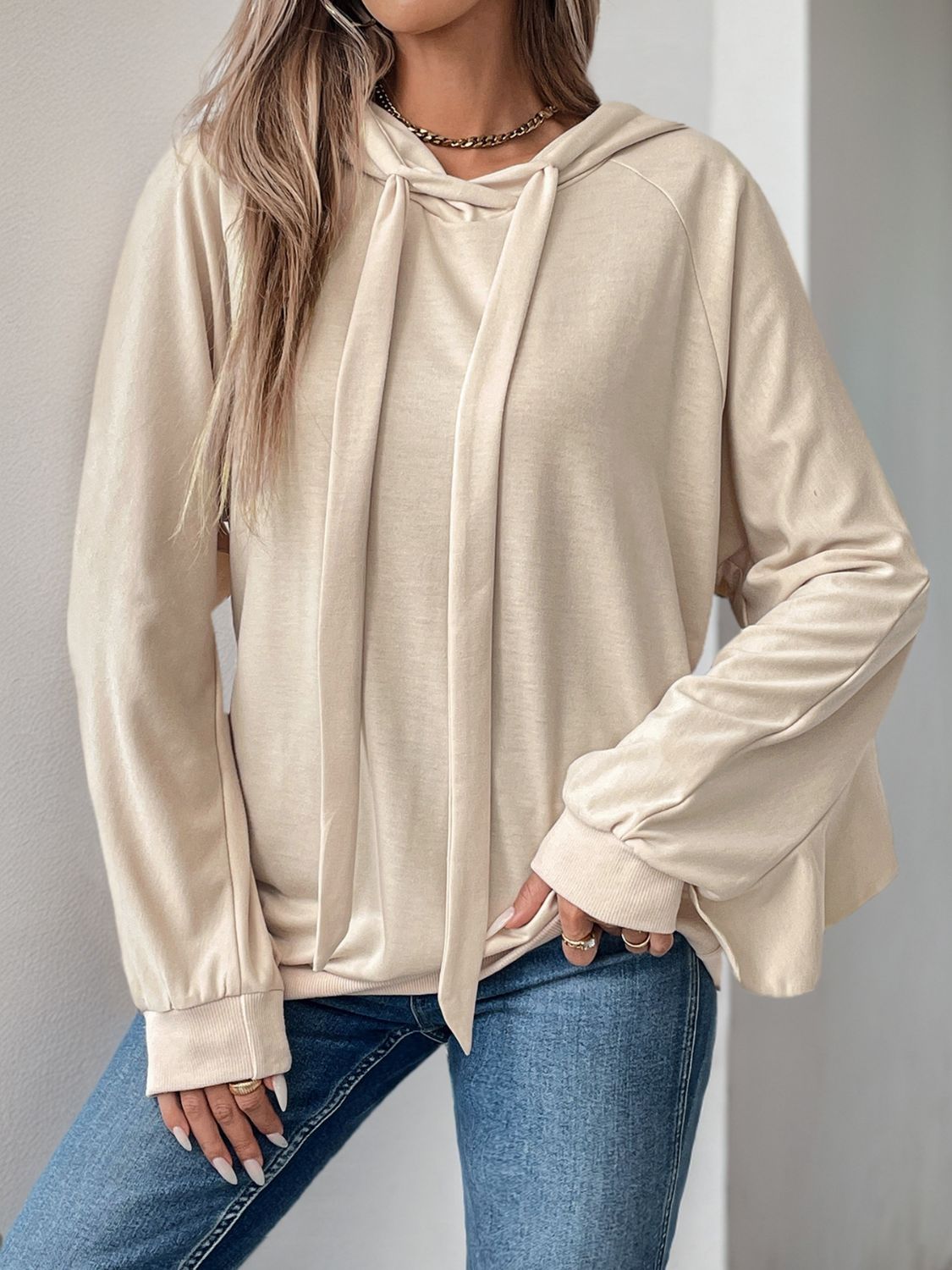 Mariana | Perfee Drawstring Ruffle Long Sleeve Hoodie