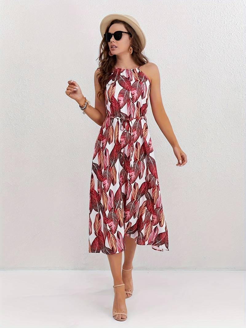 Jocelyn® | Halterneck Beach Dress With Leaf Pattern