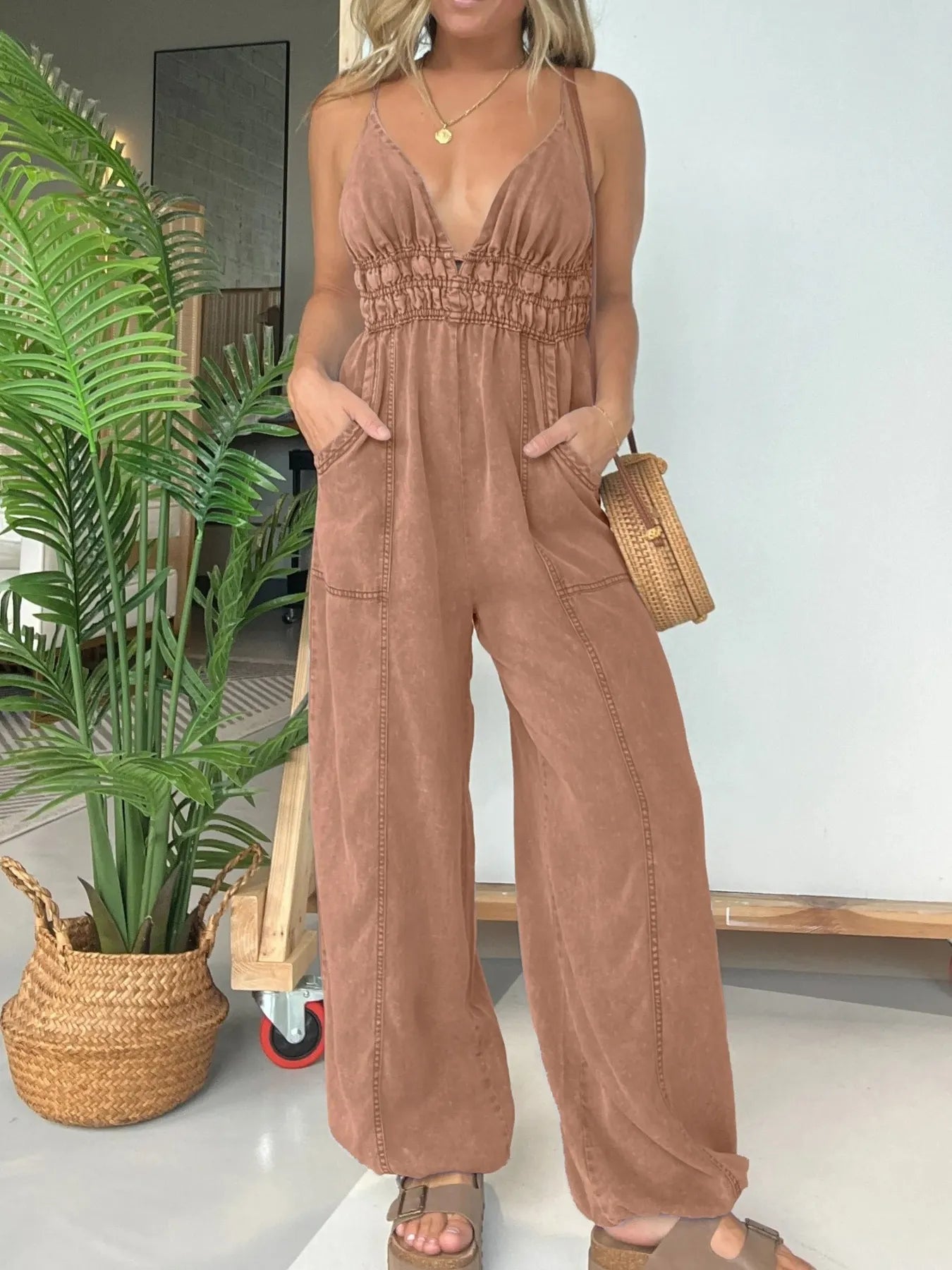 Valentina® | Loose Strappy Wide Leg Jumpsuit