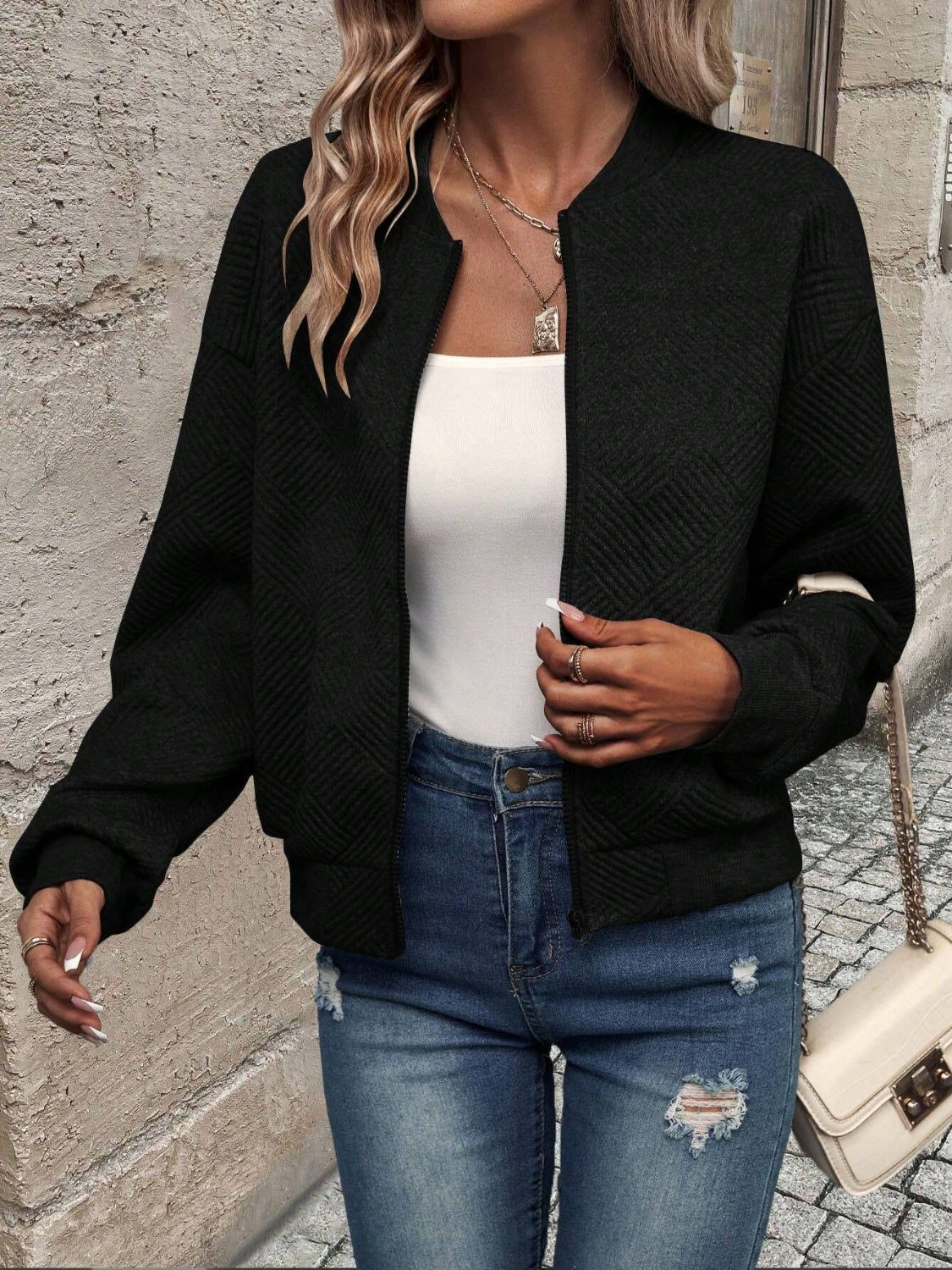 Stefanie | Structured long sleeve jacket with zip fastening